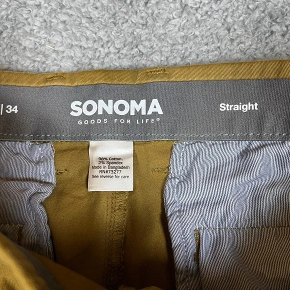 Sonoma Chino Pants Mens 32x34 Flexwear Straight Leg Office Formal Brown New - Picture 3 of 9